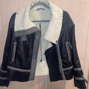 Faux Leather Jacket with Fur